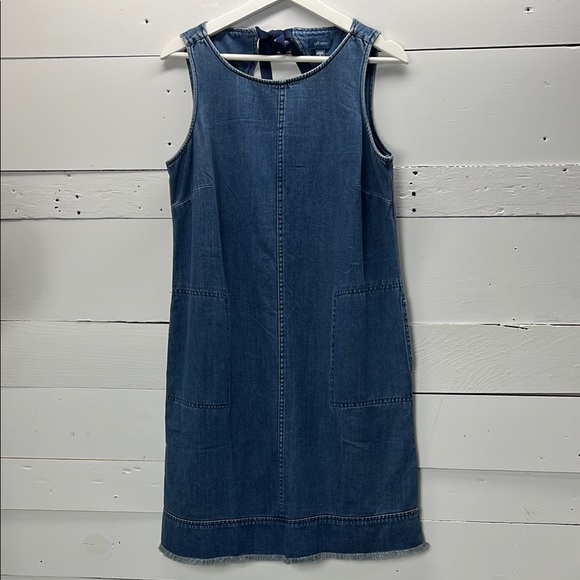 J. Jill Denim Shift Dress Sleeveless Knee Length Pockets Blue Chambray Size S - Picture 1 of 5